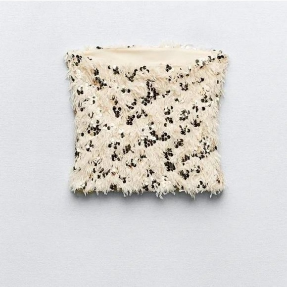 ZARA SEQUIN FEATHER CROP TOP - Picture 10 of 11